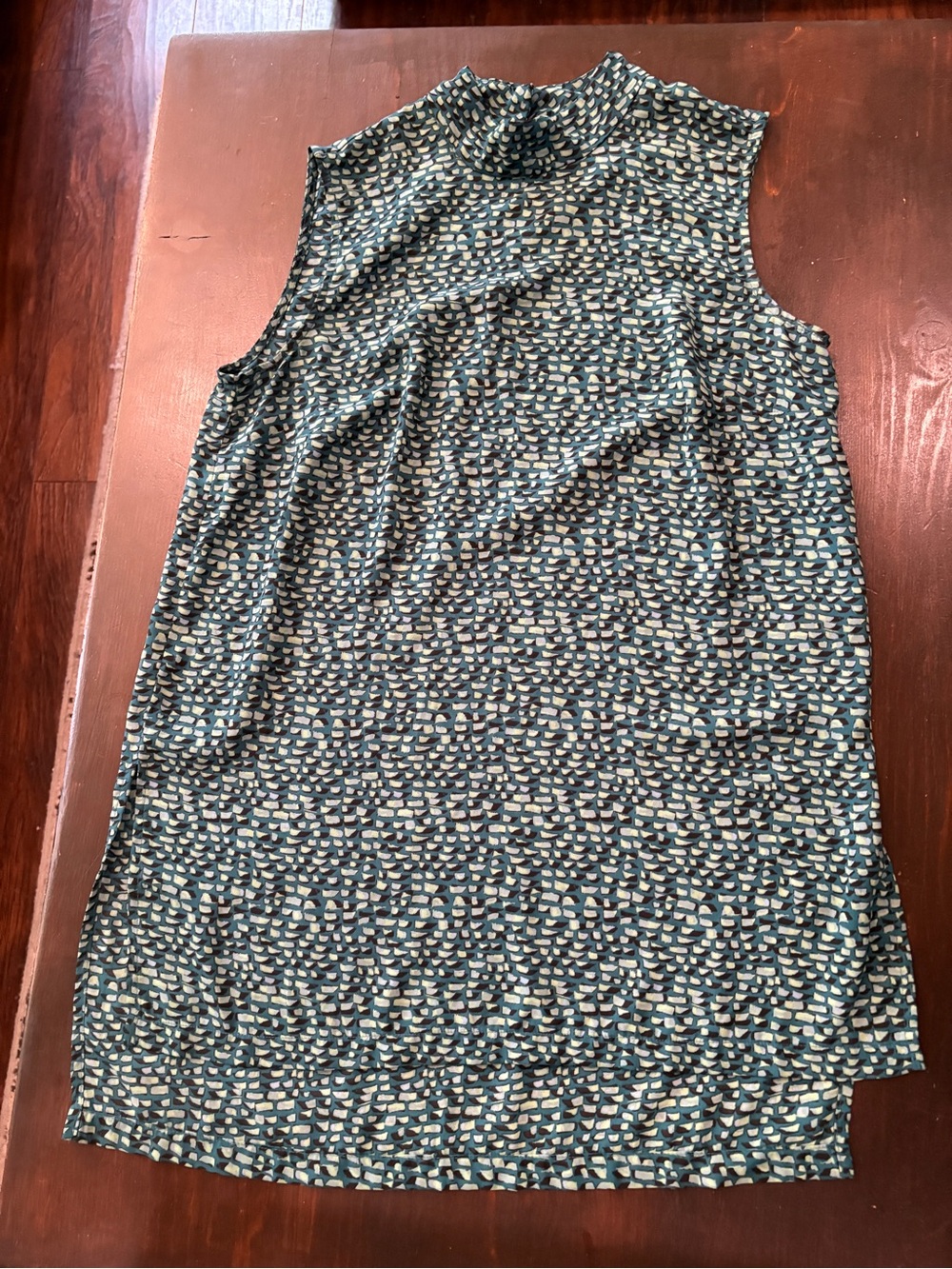 Sleeveless Mock Neck Printed Top - Teal & Green Motif